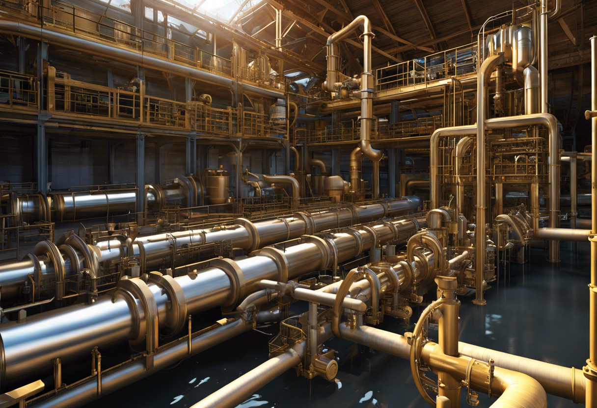 An image of the intricate machinery and pipes that make up a municipal water supply system, highlighting the behind-the-scenes work that goes into providing clean water to communities