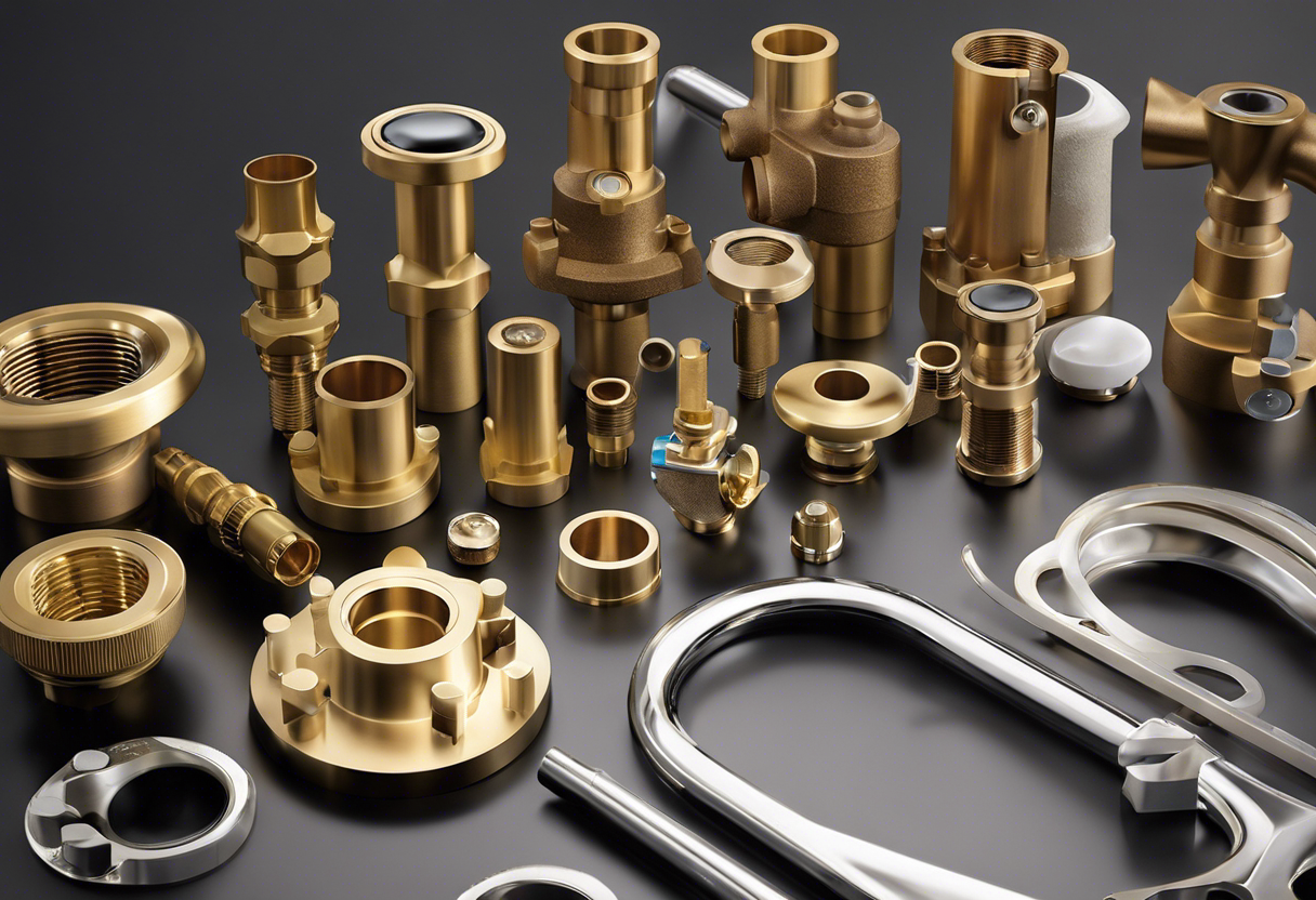 An image showcasing various plumbing fittings and fixtures, including detailed close-ups of each component, to visually compare and decode their differences