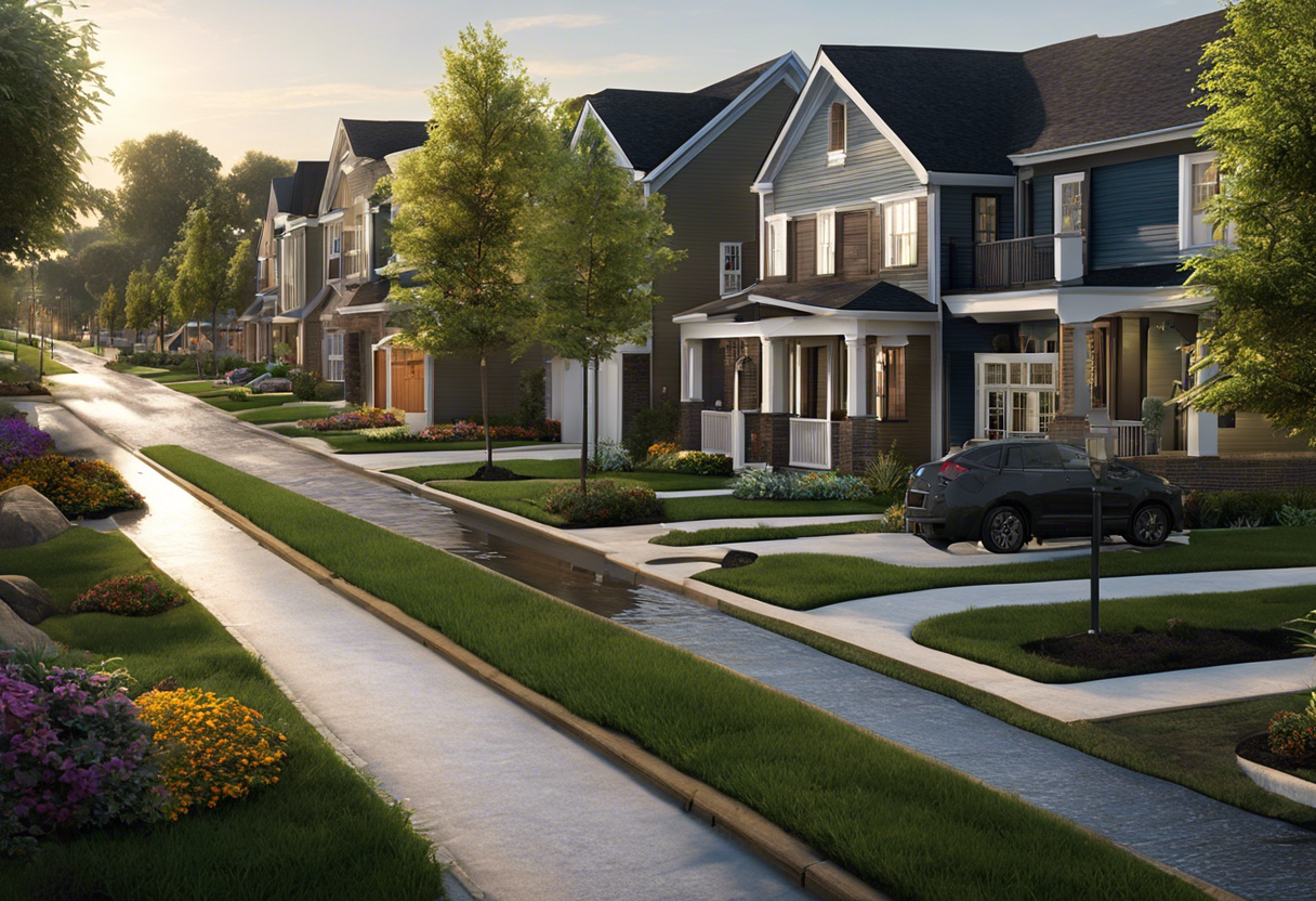 An image of a neighborhood street with a newly installed drainage system