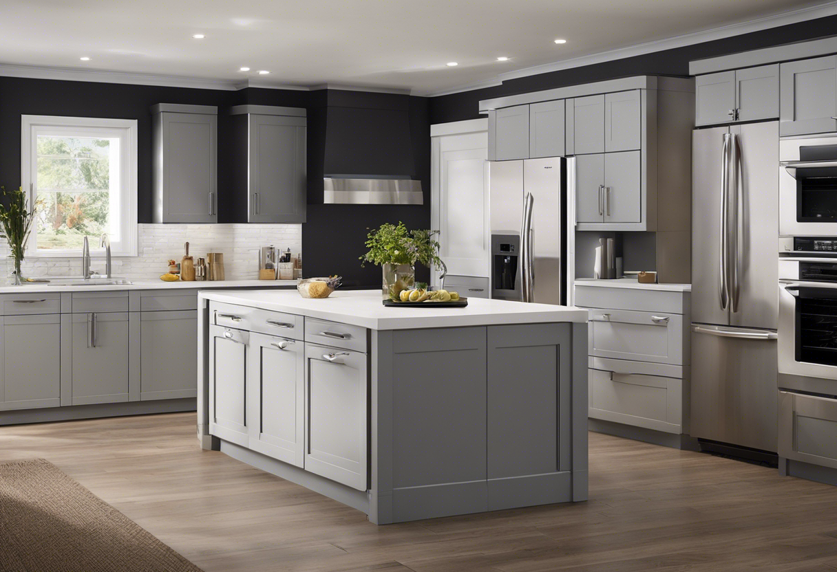An image of a modern kitchen with a gas stove and oven, a gas-powered water heater, and a gas-powered dryer