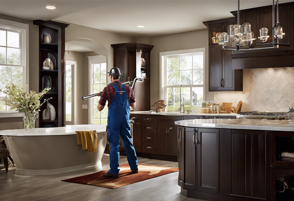 An image of a plumber installing pipes in a new home