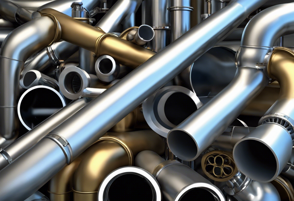 An image of various plumbing pipes in different materials and sizes, arranged in a clear and organized manner, with labels indicating the pros and cons of each option
