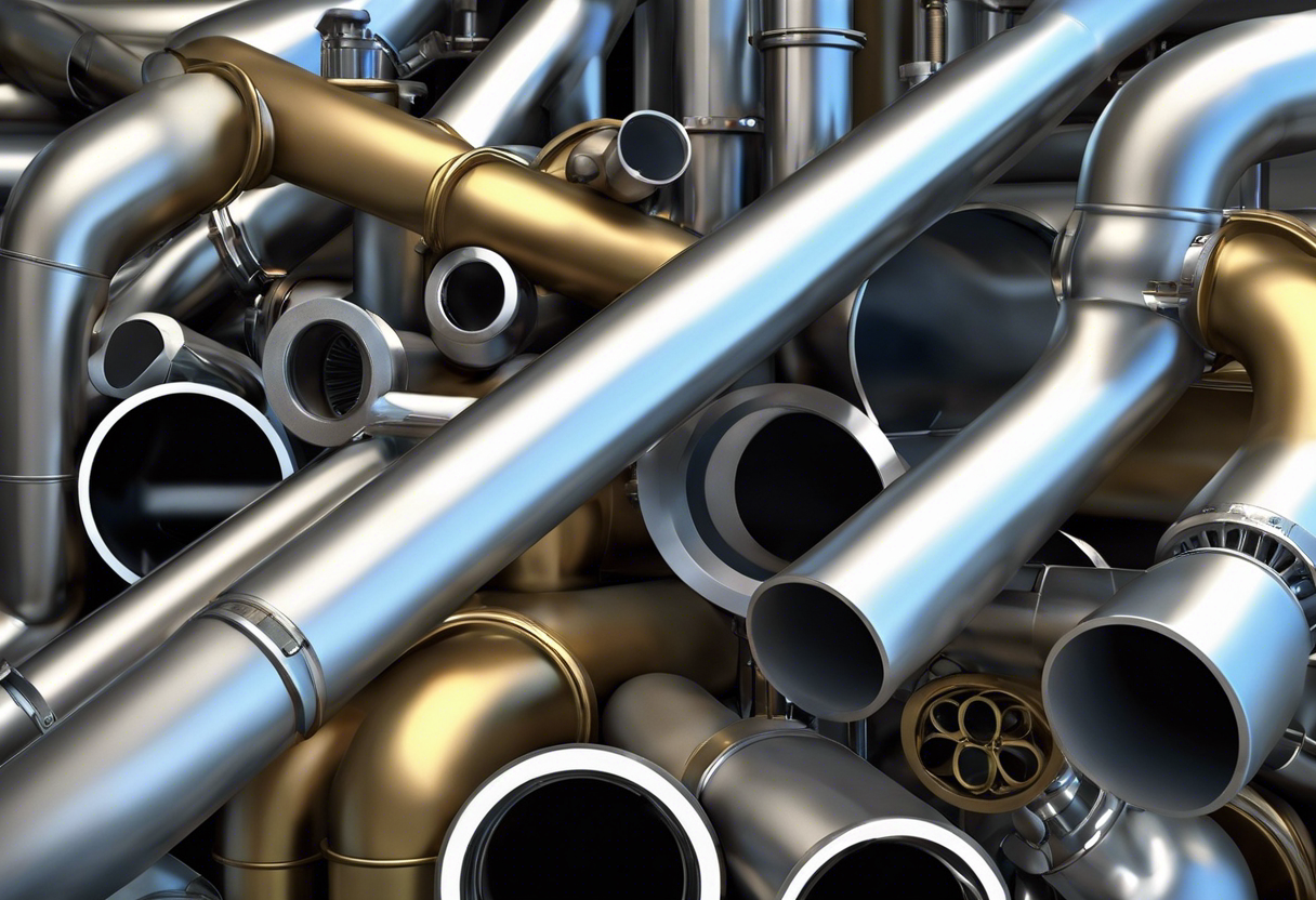 An image of various plumbing pipes in different materials and sizes, arranged in a clear and organized manner, with labels indicating the pros and cons of each option
