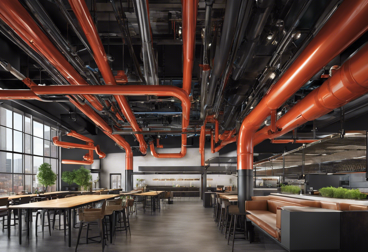 An image showcasing plumbing solutions for high-traffic environments, such as a bustling restaurant or busy office building