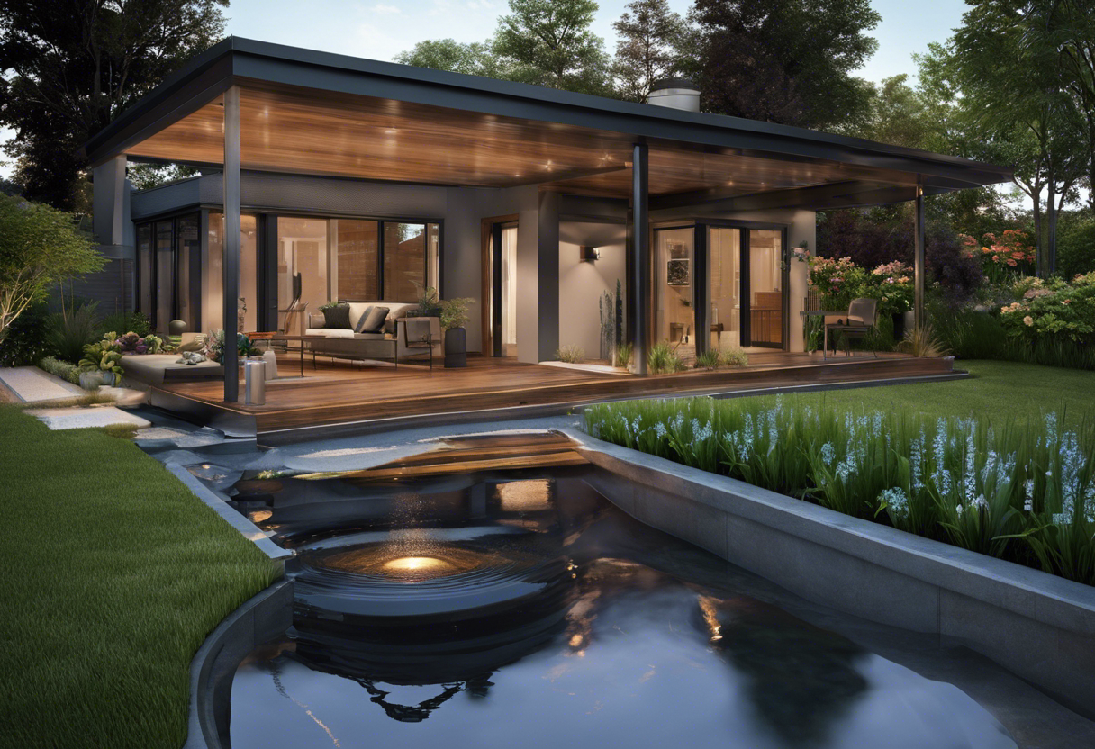 An image of a modern drainage system with clean pipes, a new sump pump, and a rain barrel for optimal performance